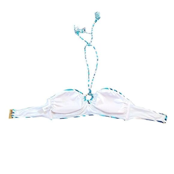 Jaclyn Smith Navy And Turquoise Waves Bandeau Swimsuit Top, Size 10 - Picture 9 of 11